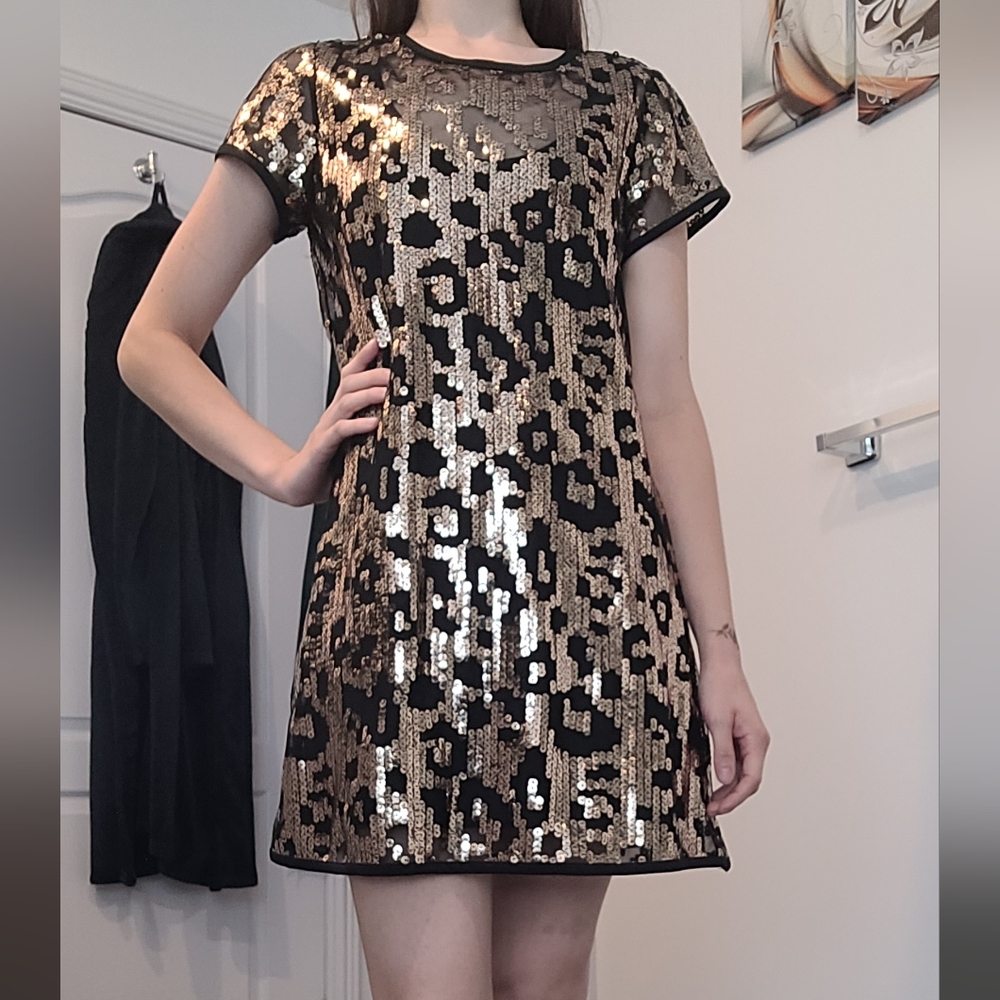 Guess Black and Gold Sequin Mini Dress